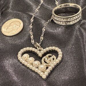 New 💘 Fashion Elegant Silver Heart Pendant Necklace size 9 double infinity ring